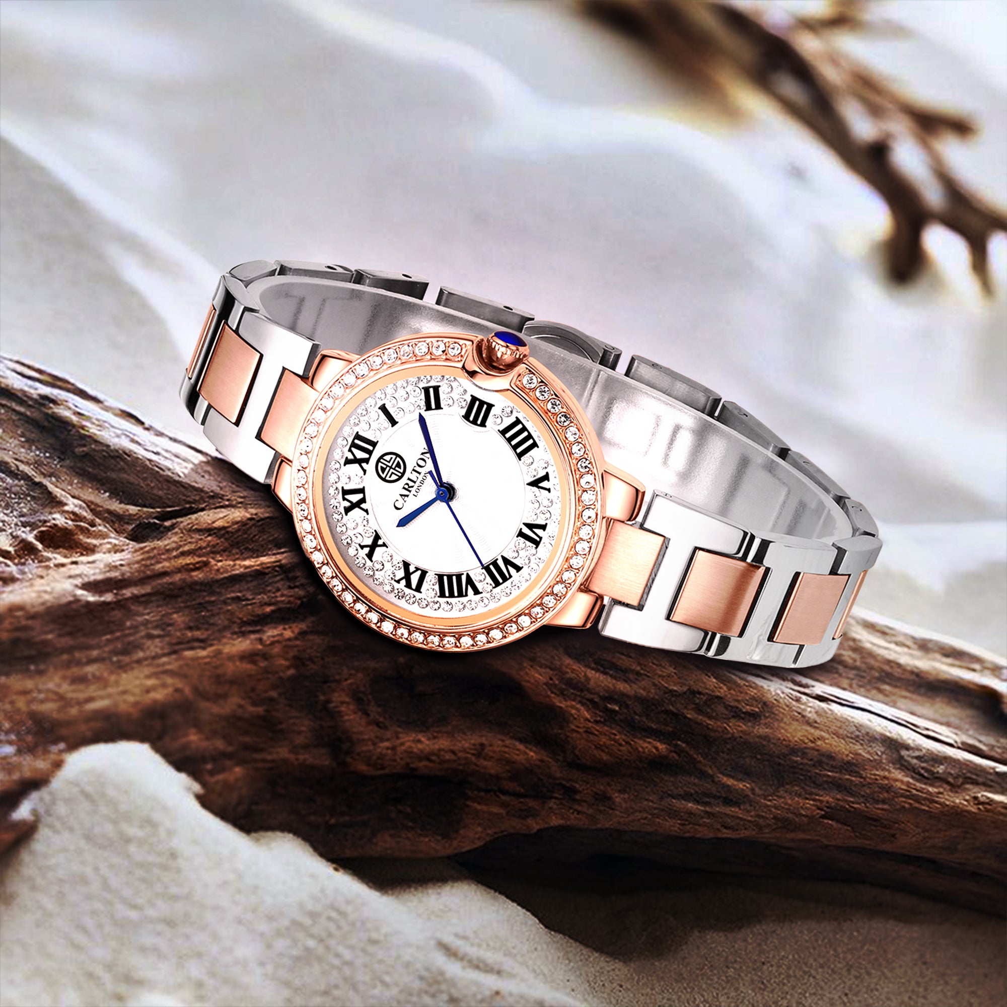 Charlotte : White/ Dual Tone Stainless Steel Women Analog Watch - CLDTRGS-003