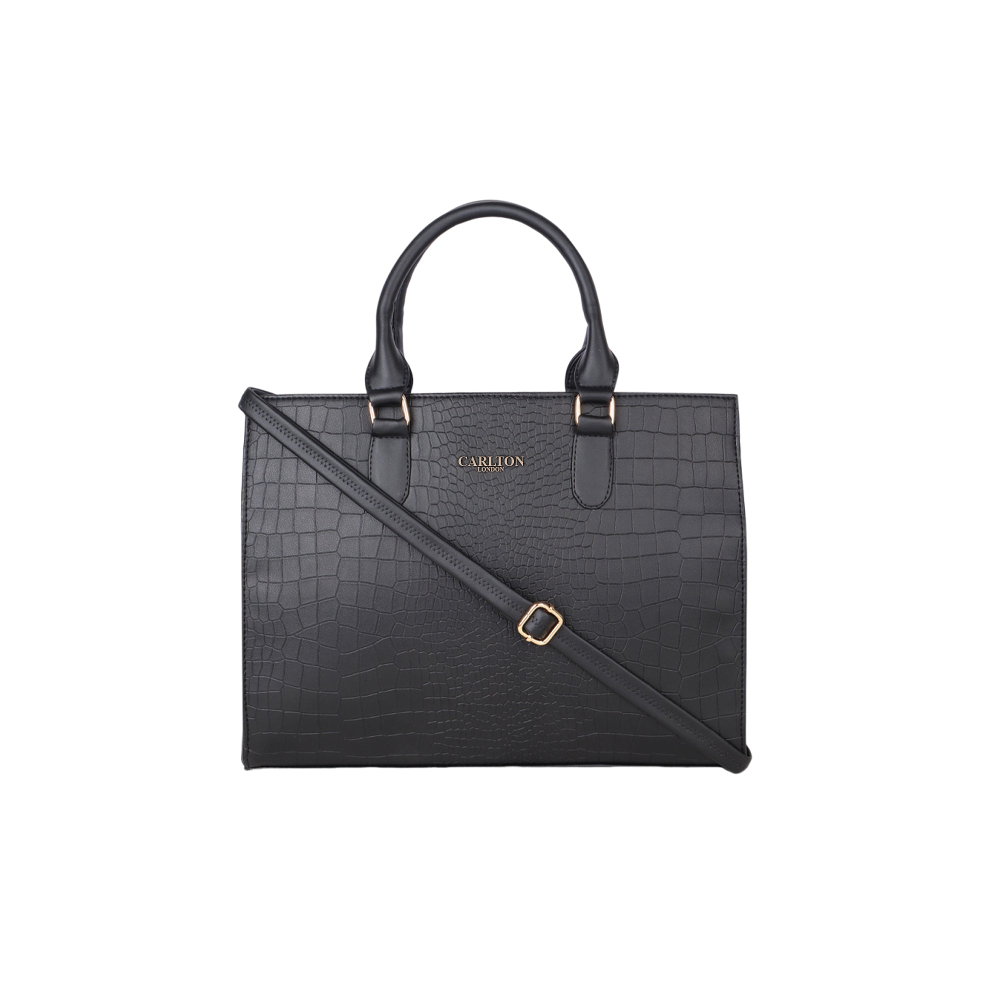 Carlton London Black Crocodile-Patterned Tote Bag