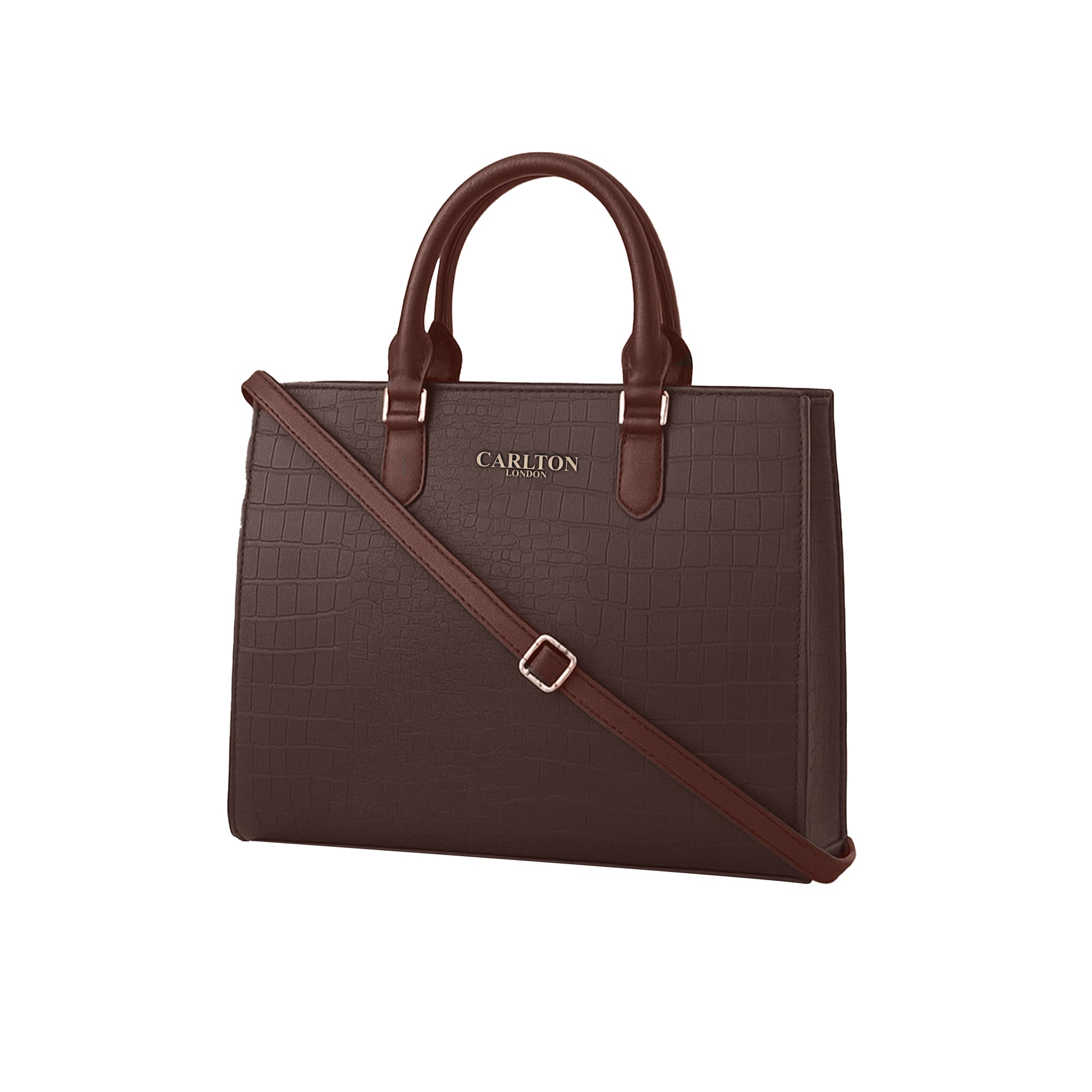 Carlton London Brown Croc-Texture Tote Bag