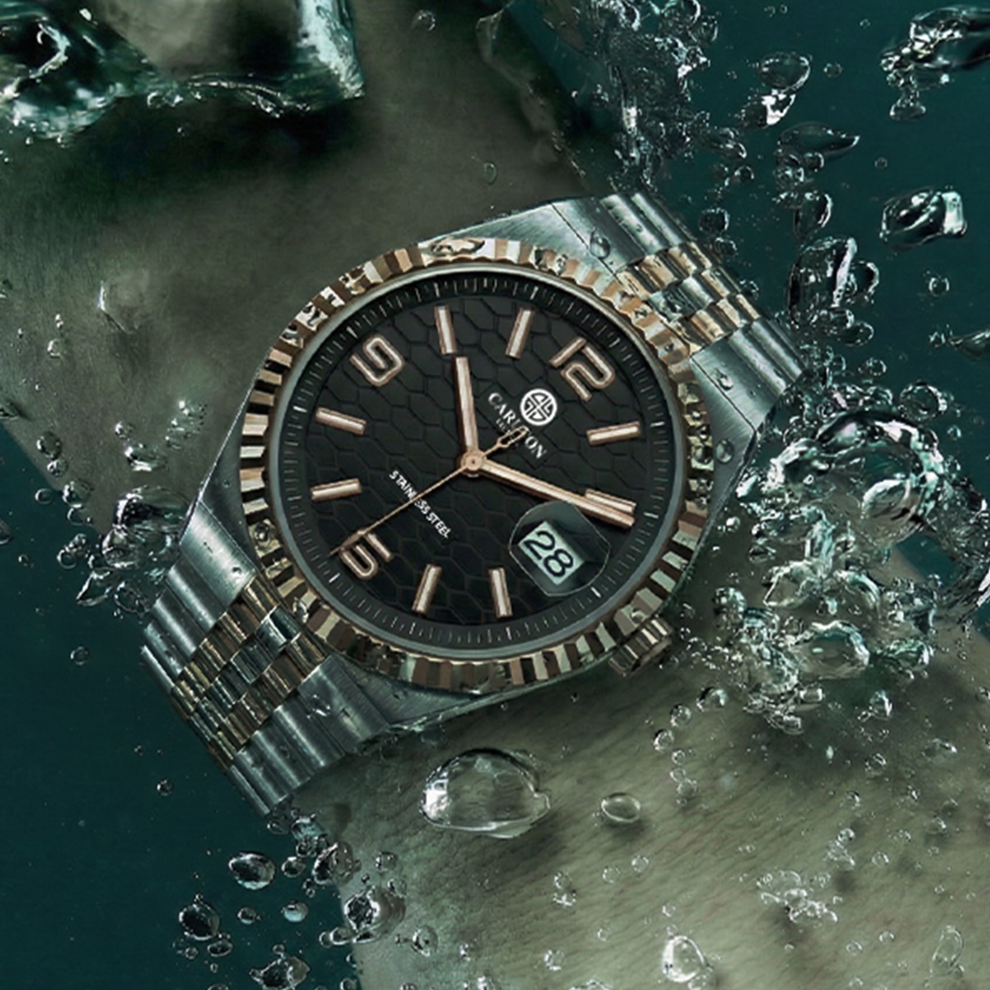 Carlton London Men Rover Black/Silver Rose Gold Analog Watch CL-ROVER-SRGBLK