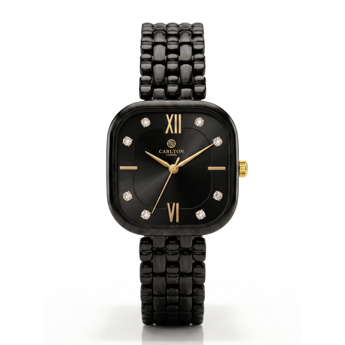 Carlton London Chelsea Women’s Watch Black Square Dial, Black Stainless Steel Strap – CLSSCBLK