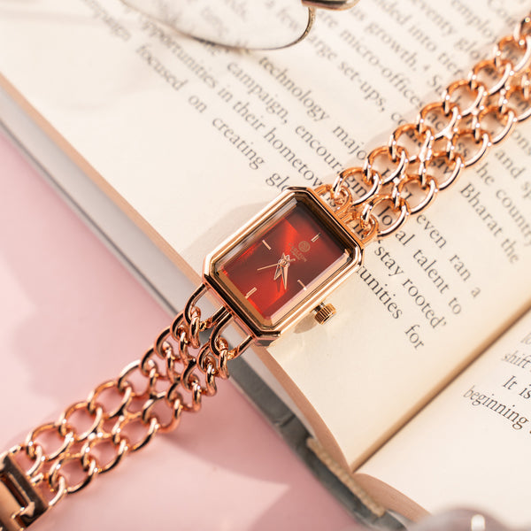 Victoria: Women's Rose Gold/Red Analog Watch
