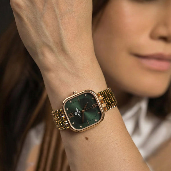Chelsea: Women Rose Gold/Green Analog Watch - CLSSCDGRN