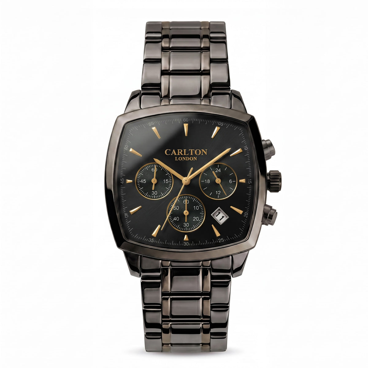 Carlton London Sterling Men’s Watch - Black Square Dial, Black Stainless Steel Strap - CLSTABLK
