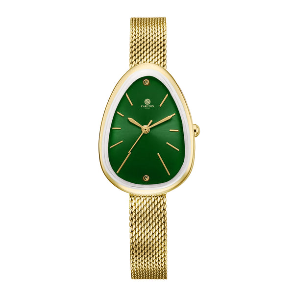 Carlton London Eleanor Women Golden Green Stainless Steel Watch