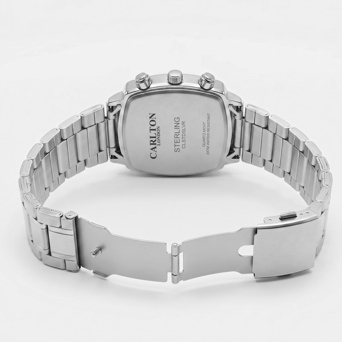 Carlton London Sterling Men’s Watch - Silver Square Dial, Silver Stainless Steel Strap - CLSTBSVR