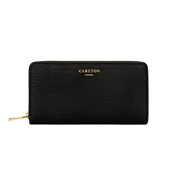 Carlton London Chloe Zip Around Textured Wallet - Black