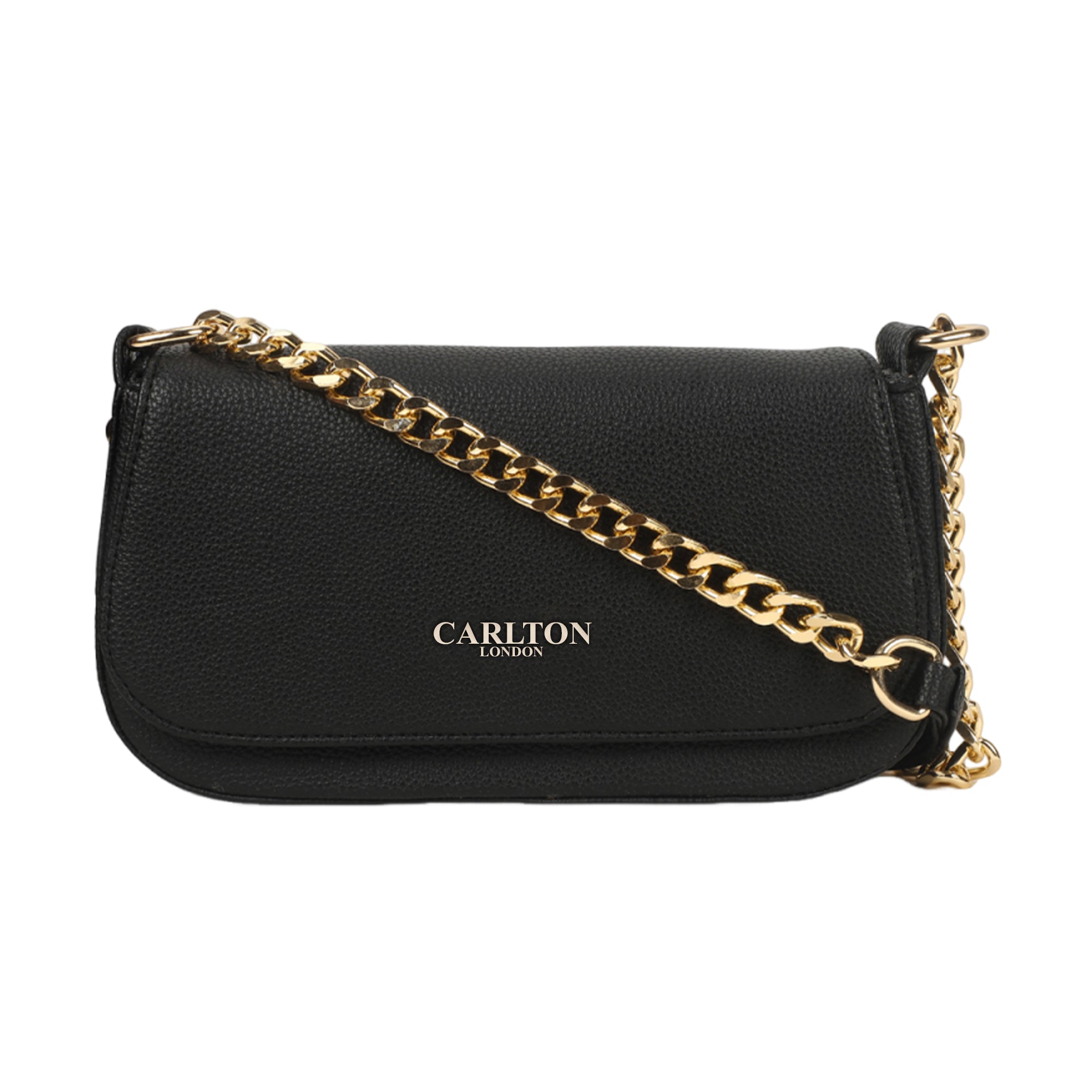 Carlton London Black Textured Gold Chain Handbag