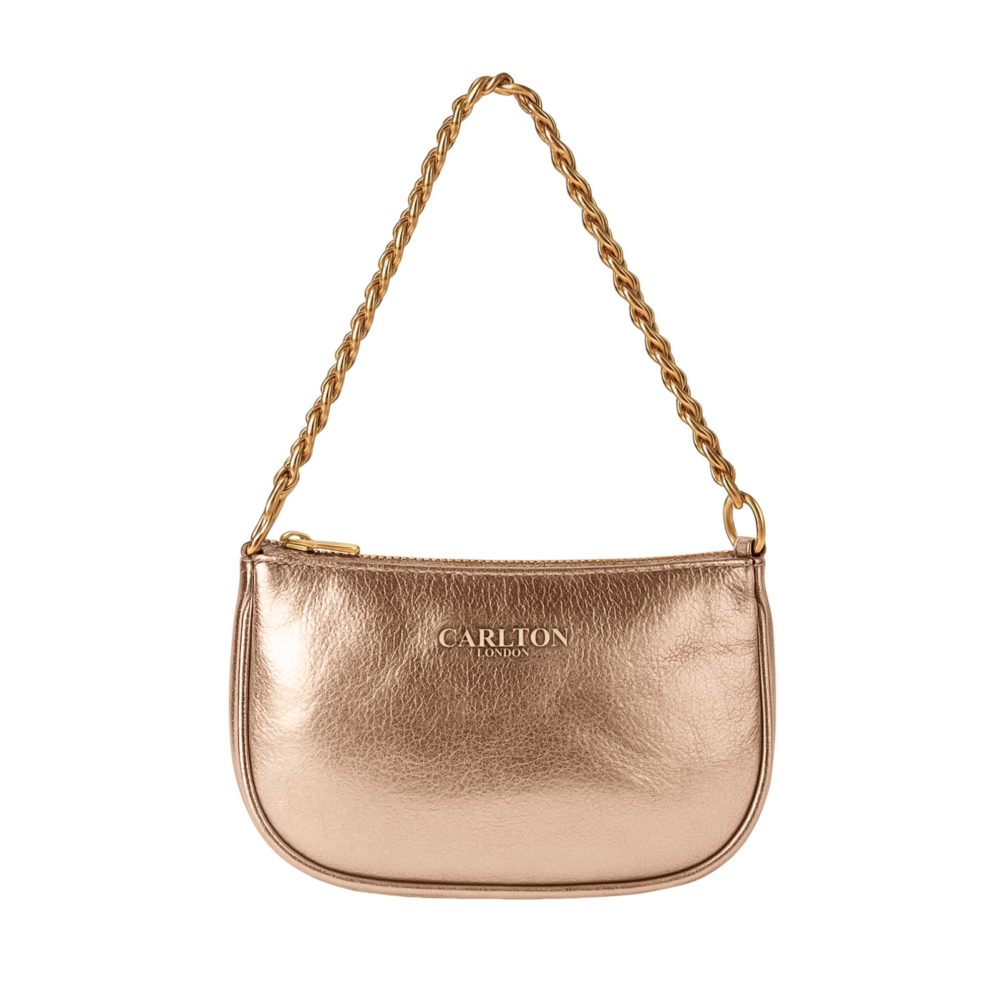 Carlton London Rose Gold Handbag with Gold Chain Strap