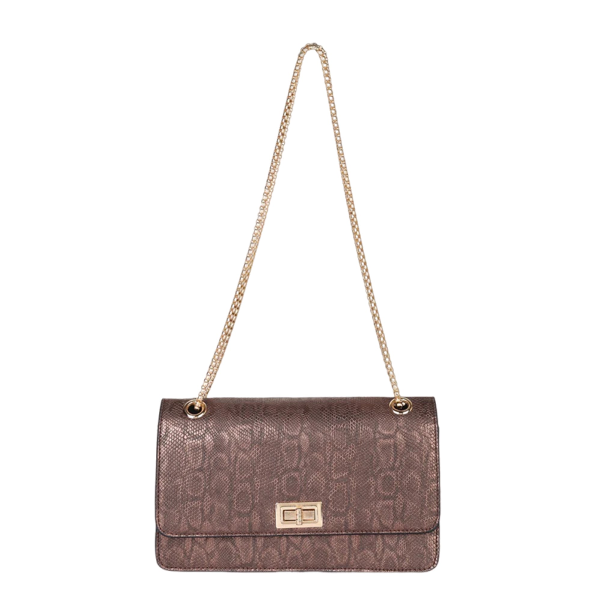Carlton London Gold Croc-Embossed Chain Shoulder Bag