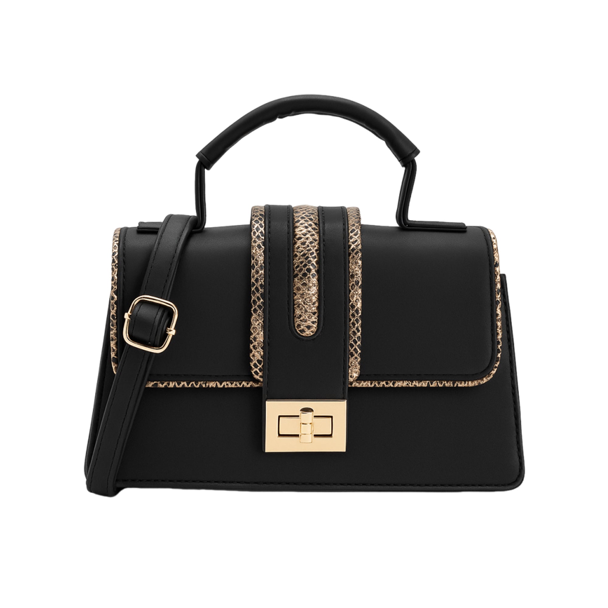 Carlton London Black & Gold Trim Structured Handbag
