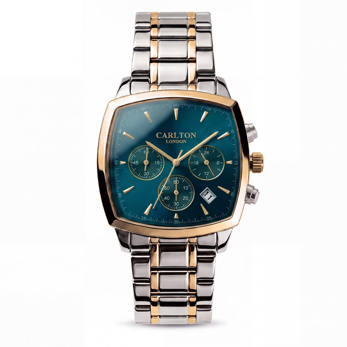 Carlton London Sterling Men’s Watch - Blue Square Dial, Dual Tone Stainless Steel Strap - CLSTDBLU