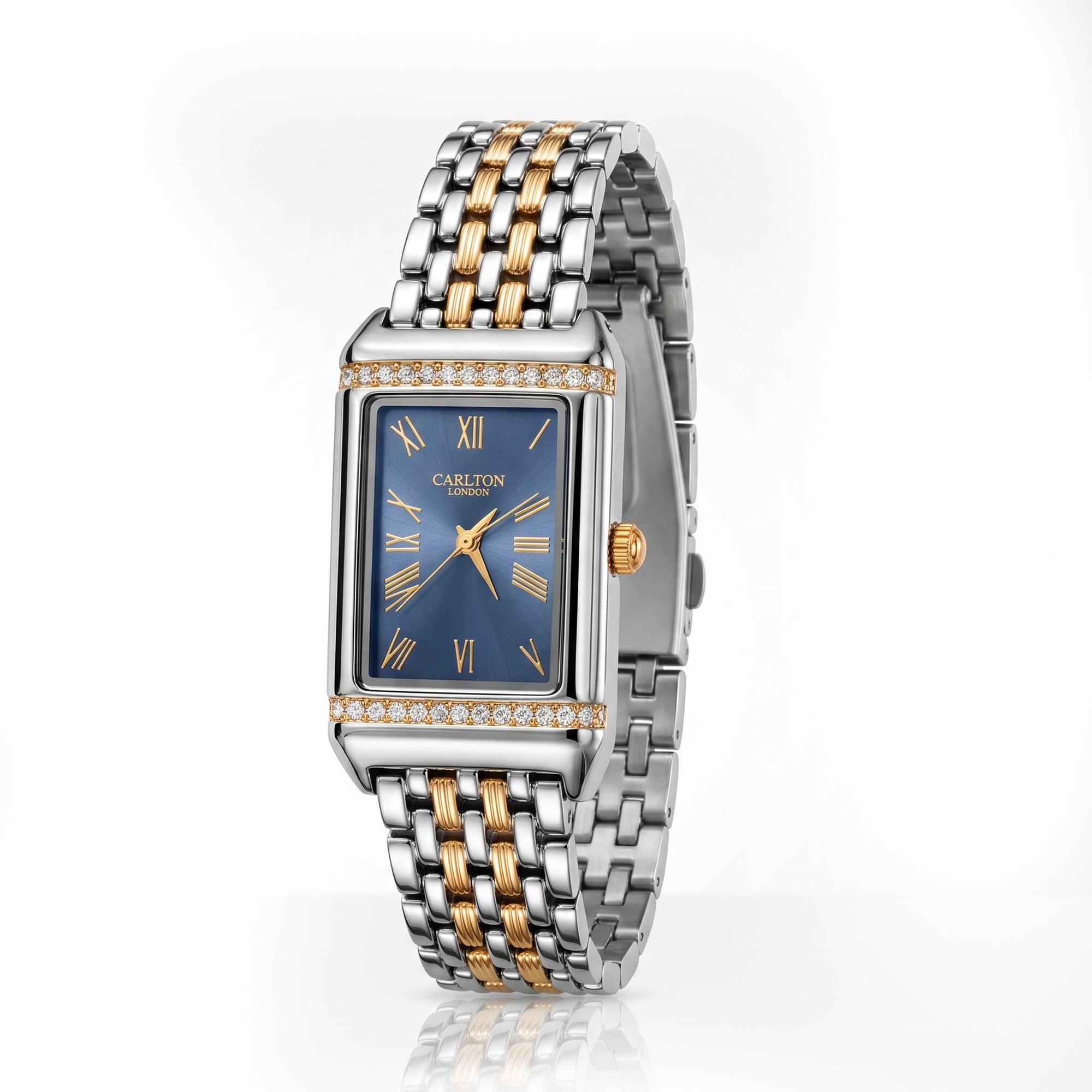Carlton London Amara Women’s Watch – Sky Blue Rectangle Dial, Metal Strap – CL-AM-SKY