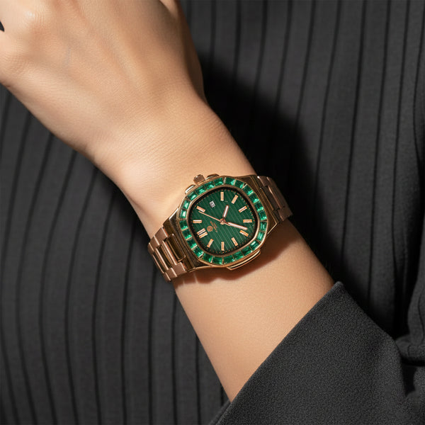 Grace: Women's Rose Gold/ Green Analog Watch - CLDPP-002
