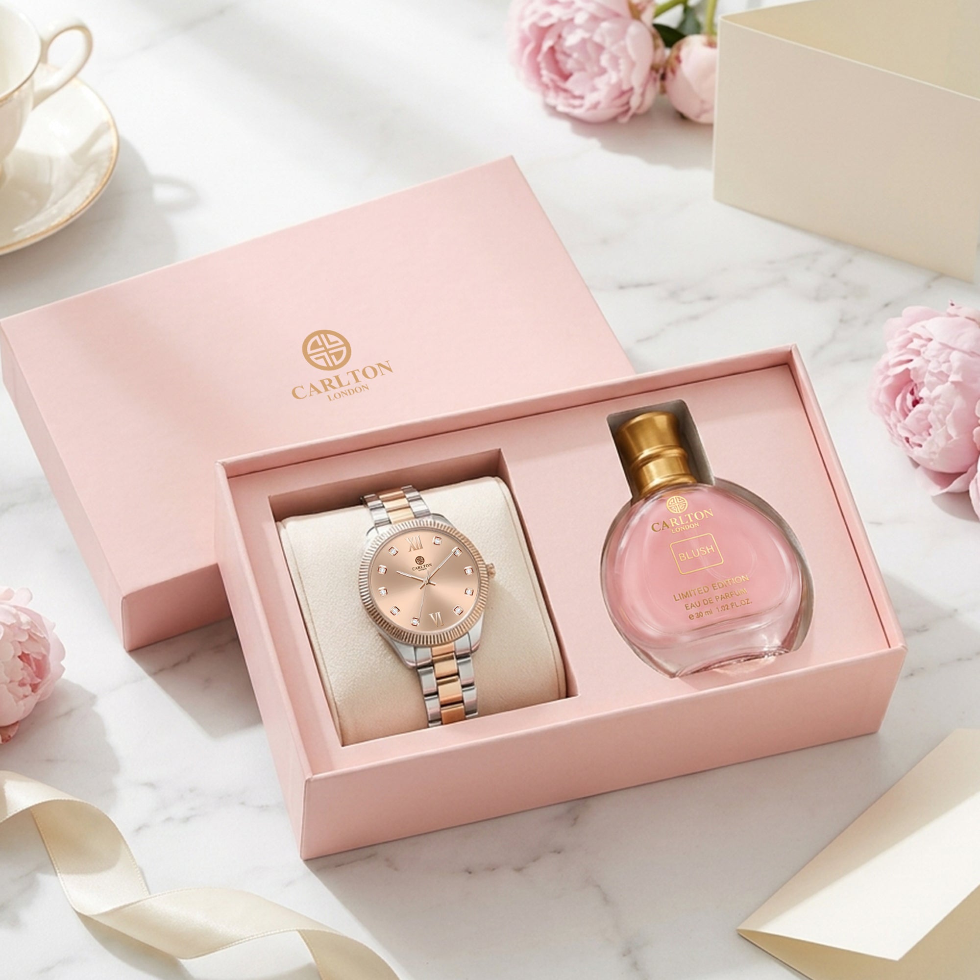 Carlton London Harper Vintage Women’s Gift Set – Pink Dial Watch with Blush Perfume 30ml, Rose Gold – CLPLG139