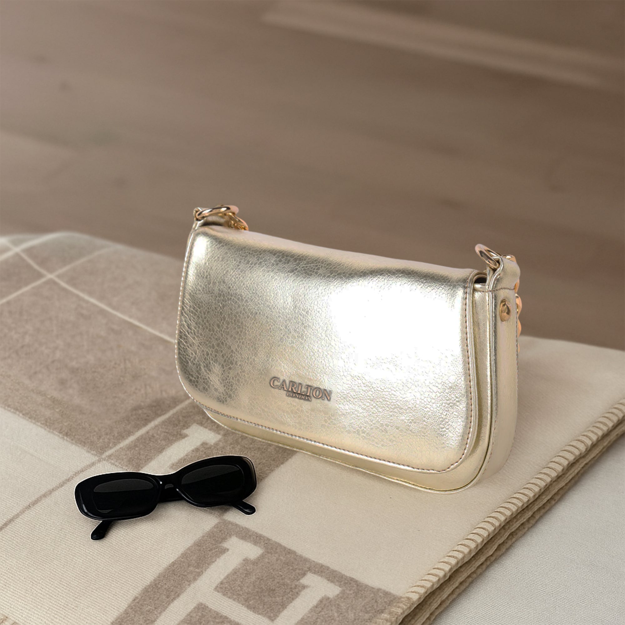 Carlton London Gold Crocodile-Patterned Crossbody Bag