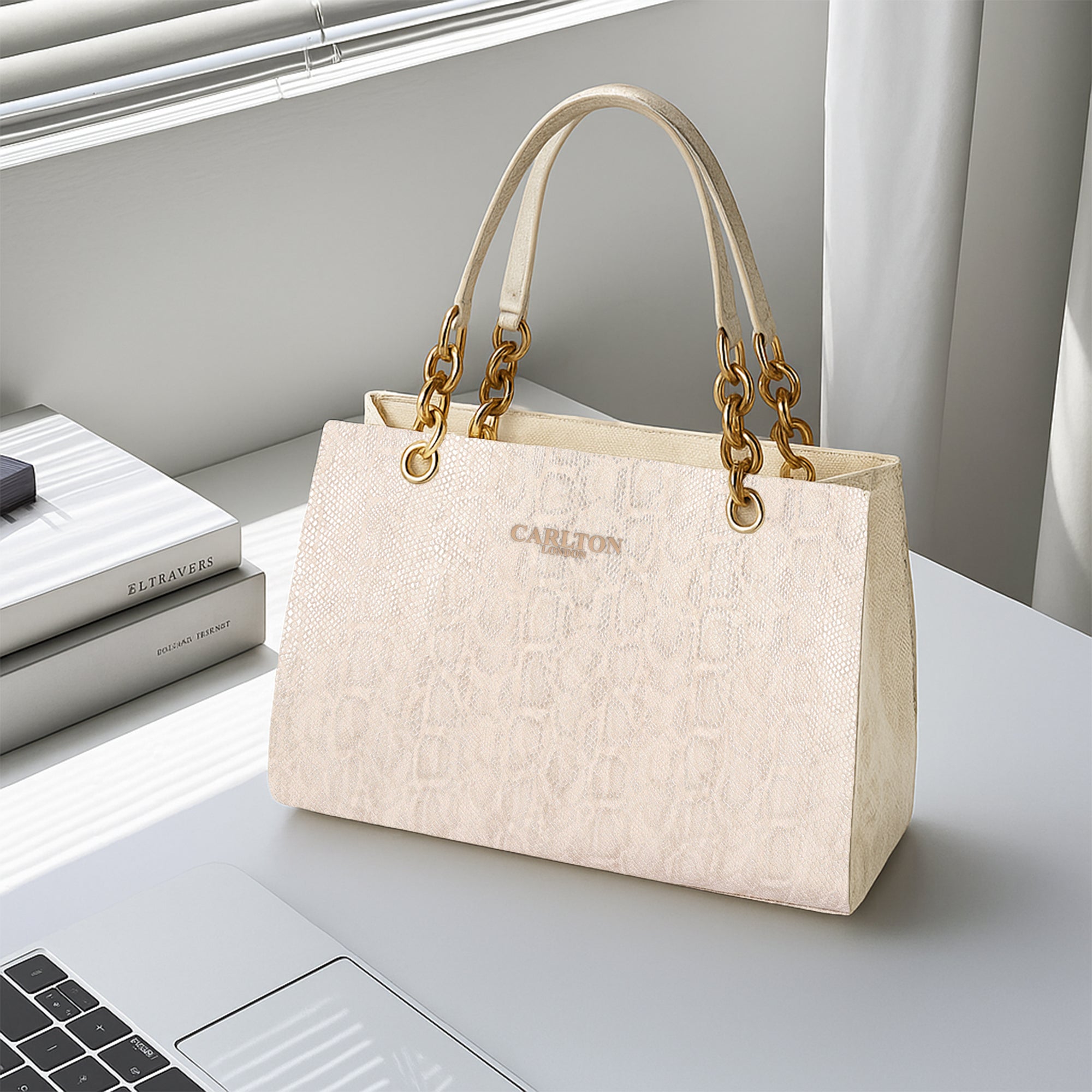 Carlton London Daphne Brown Croc-Texture Tote Bag - CLLP-839 GOLD