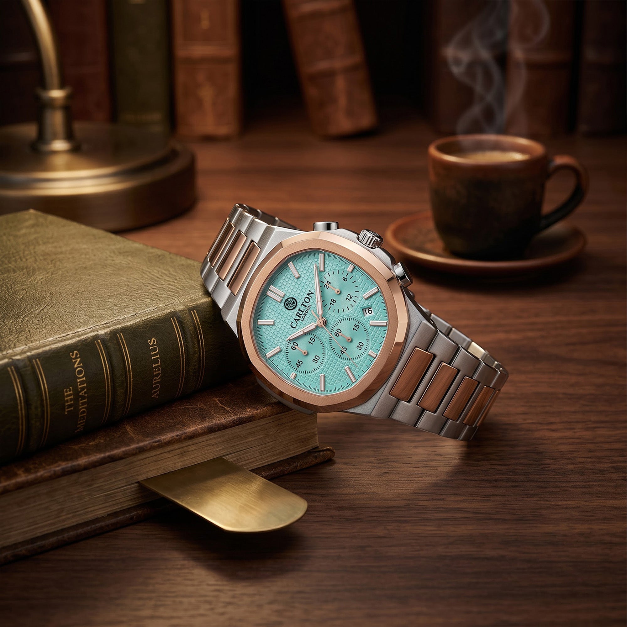 Carlton London Parker Men’s Watch – Blue Round Square Dial, Dual Tone Stainless Steel Strap – CLSDTQUM