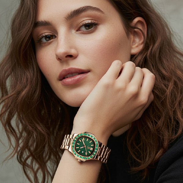 Grace: Women's Rose Gold/ Green Analog Watch