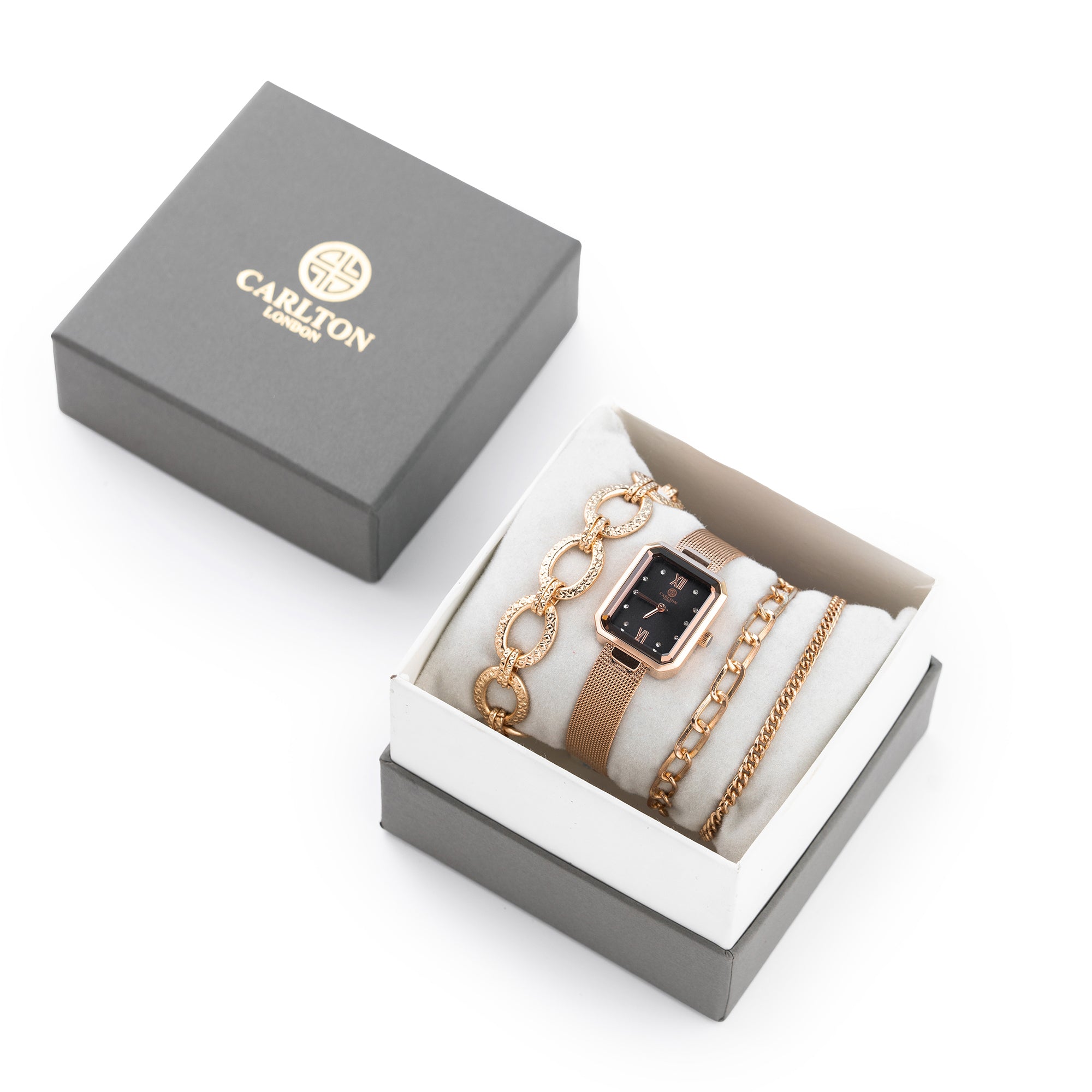 Women Gift set Of Black Dial Watch + 3 Bracelets