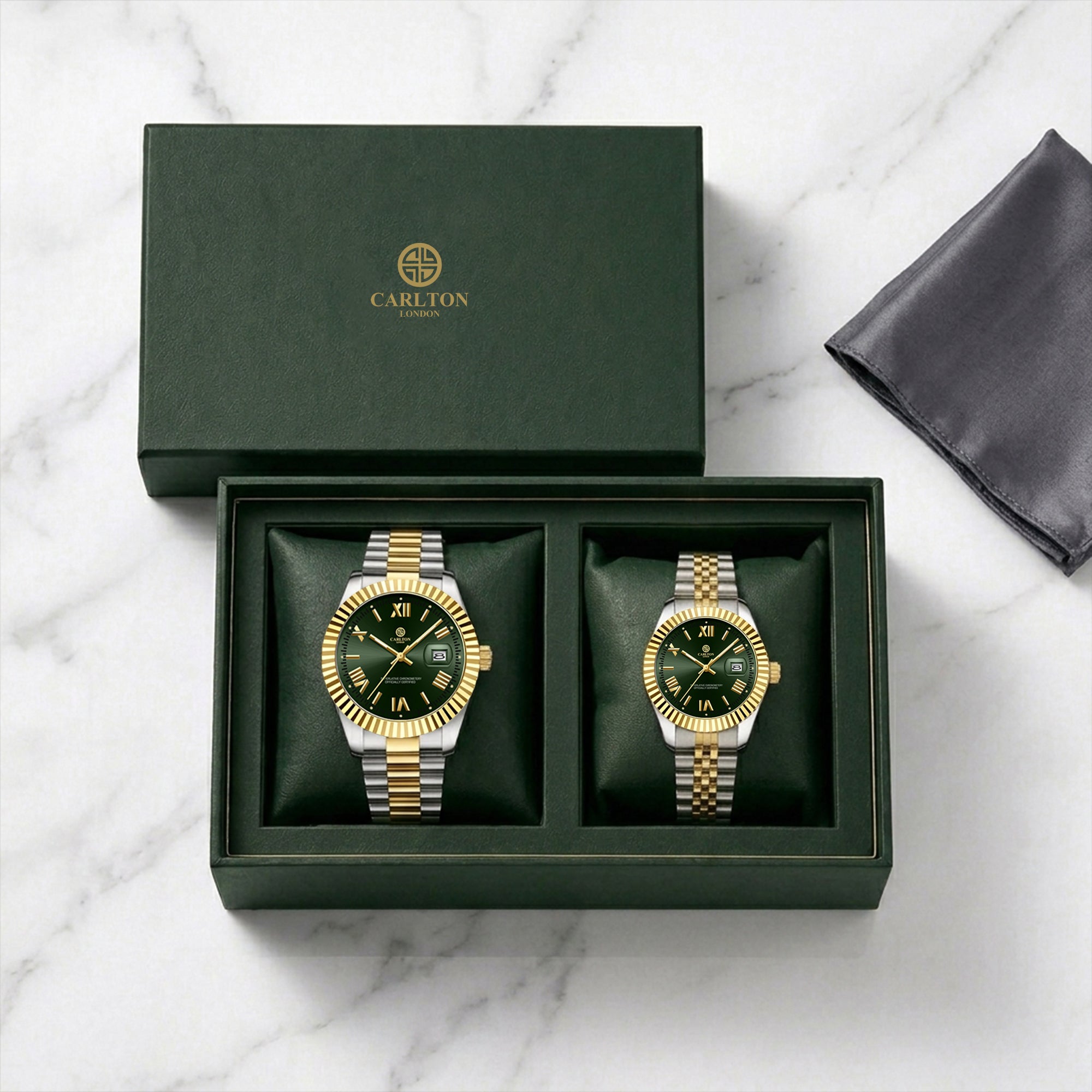 Carlton London Charles & Harper Couple Watch Gift Set – Green Dial His & Hers Watches, Two Tone – CLPLG134