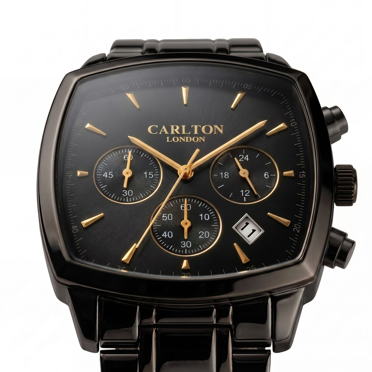 Carlton London Sterling Men’s Watch - Black Square Dial, Black Stainless Steel Strap - CLSTABLK