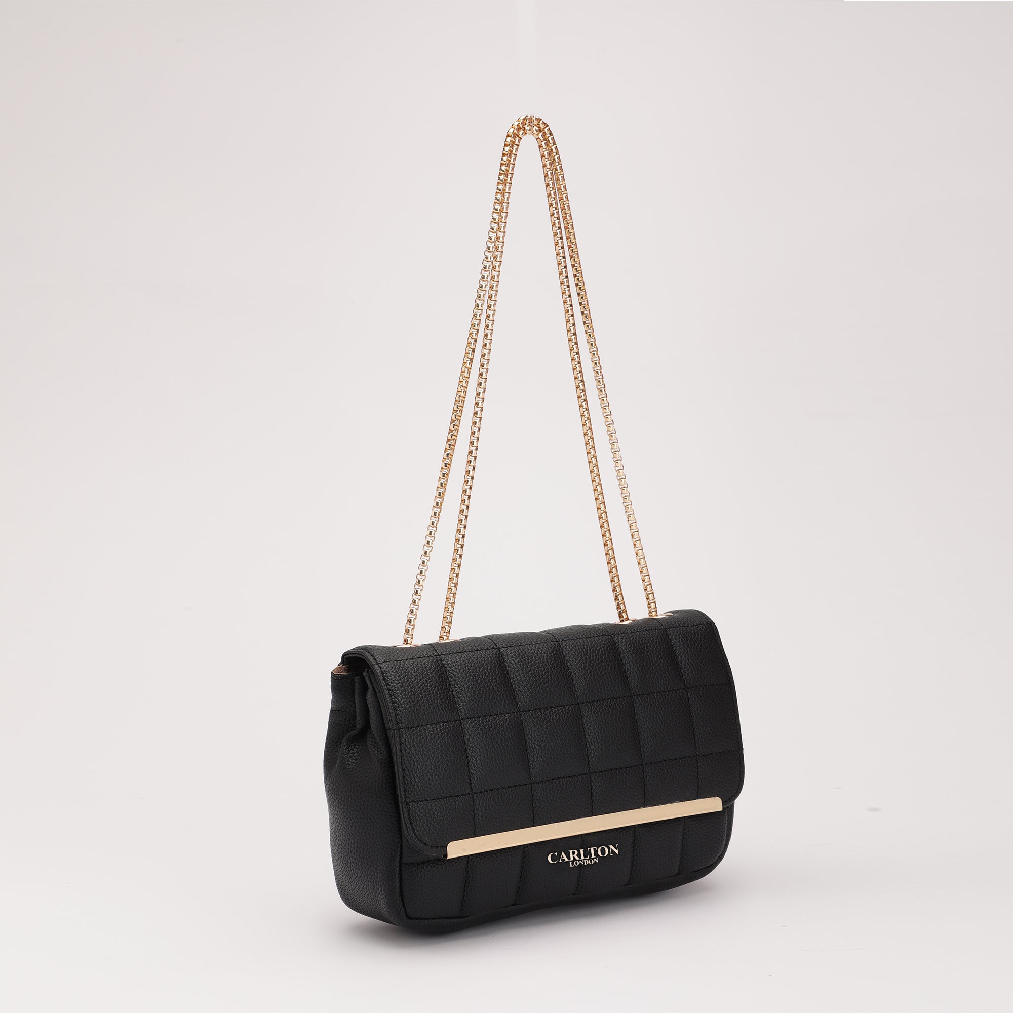 Carlton London Rosabelle Quilted Black Chain Strap Handbag