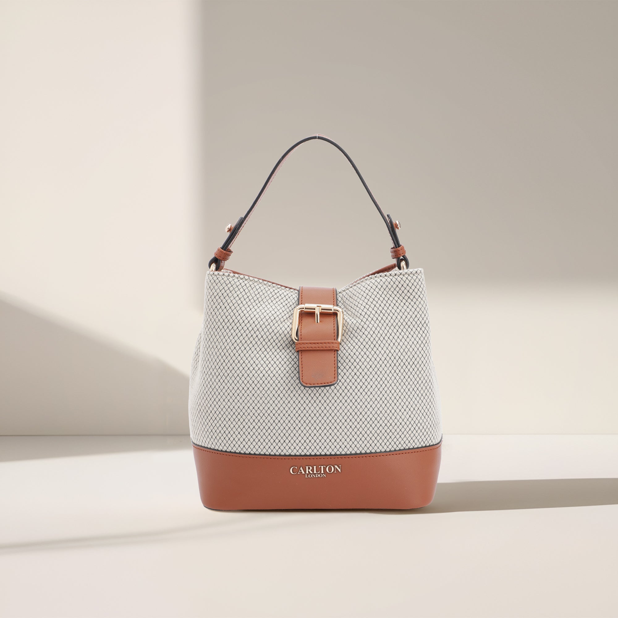 Carlton London Textured Bucket Shoulder Bag with Faux Leather Accents