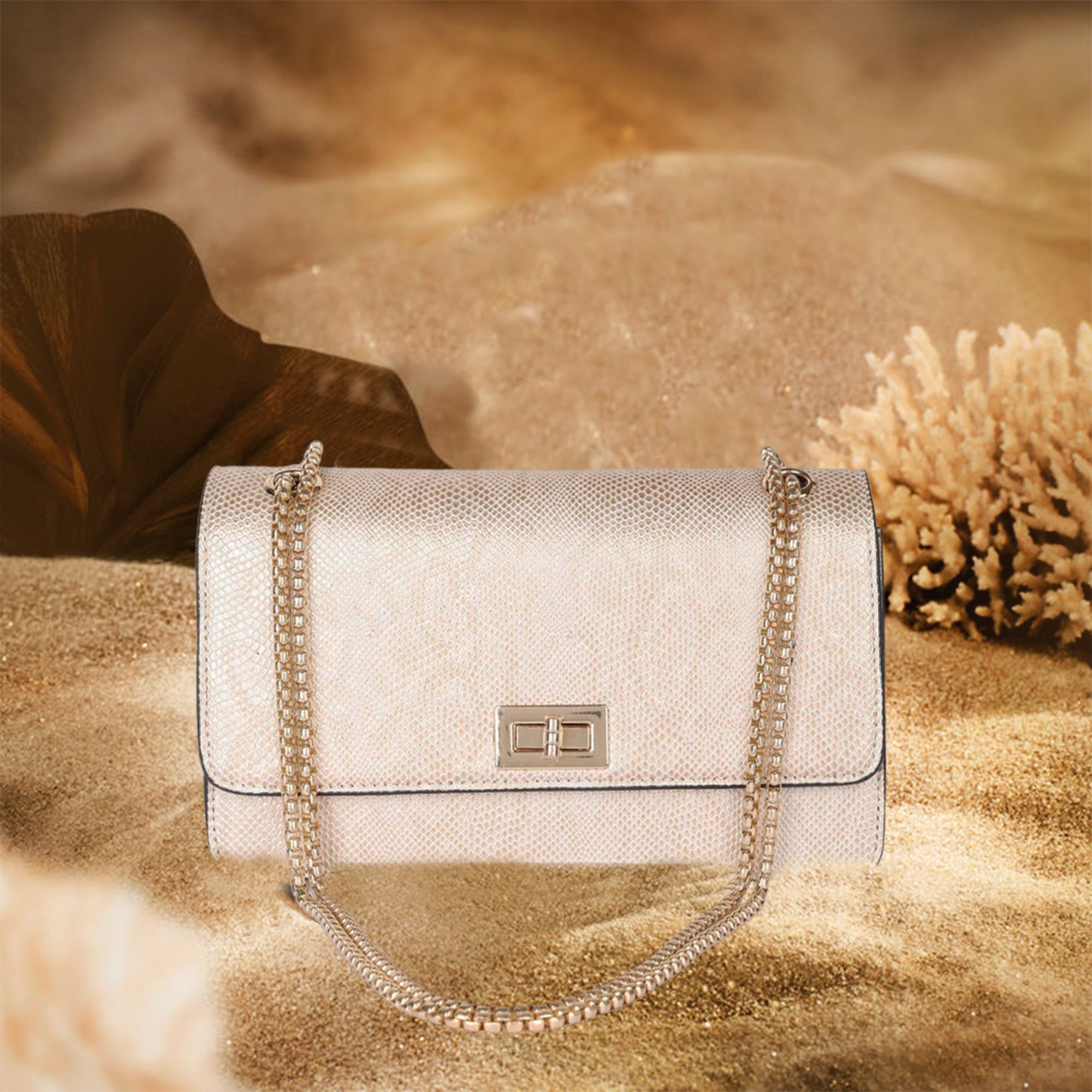 Carlton London Gold Croc-Embossed Chain Shoulder Bag