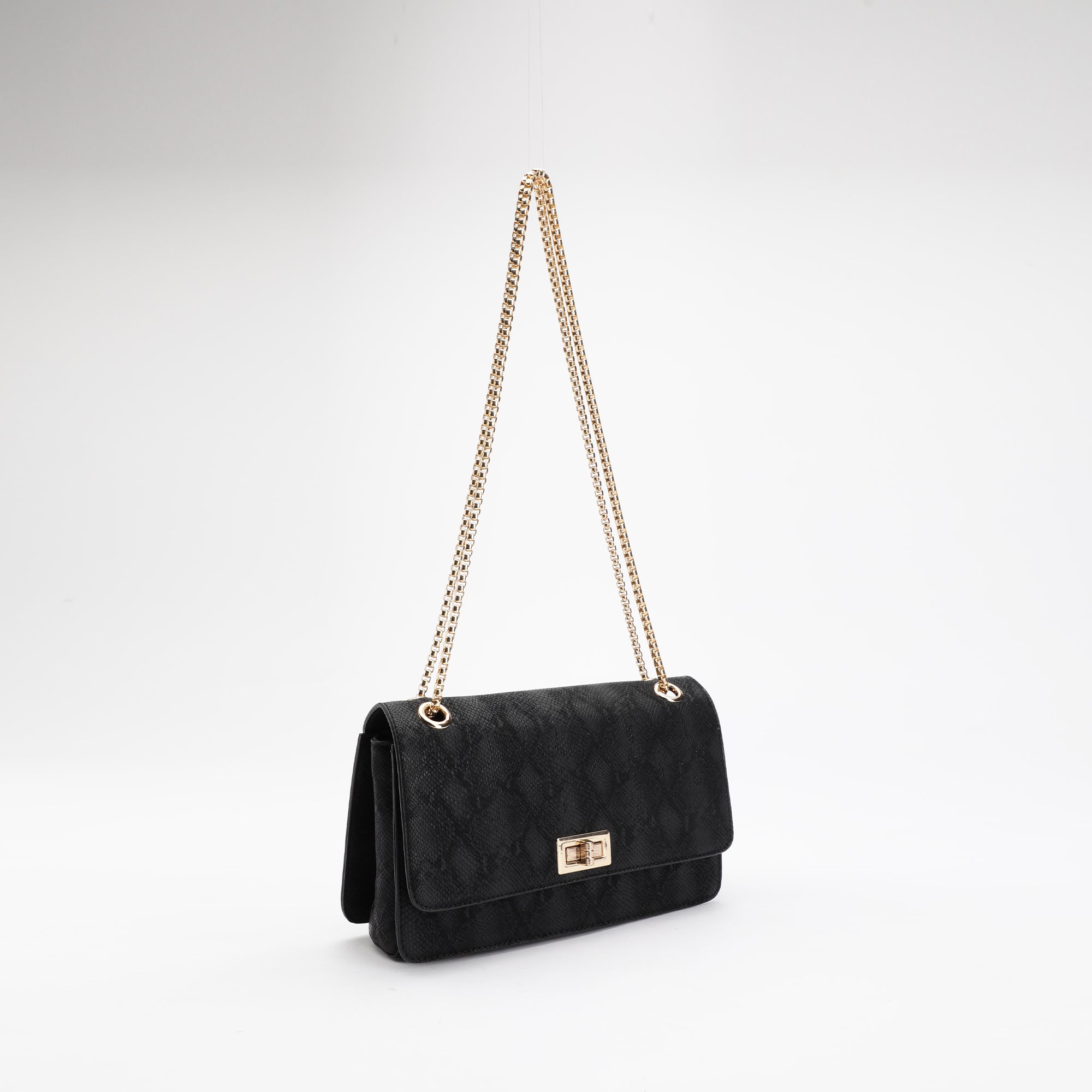 Carlton London Gold Croc-Embossed Chain Shoulder Bag