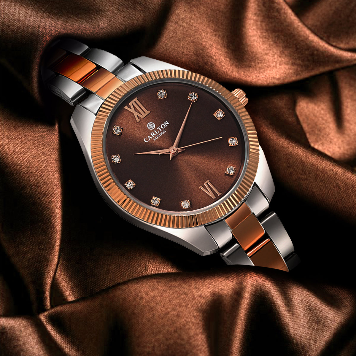 Carlton London Harper Vintage Women’s Watch, Brown Round Dial, Silver-Toned Stainless Steel Strap - CLBRTBRN