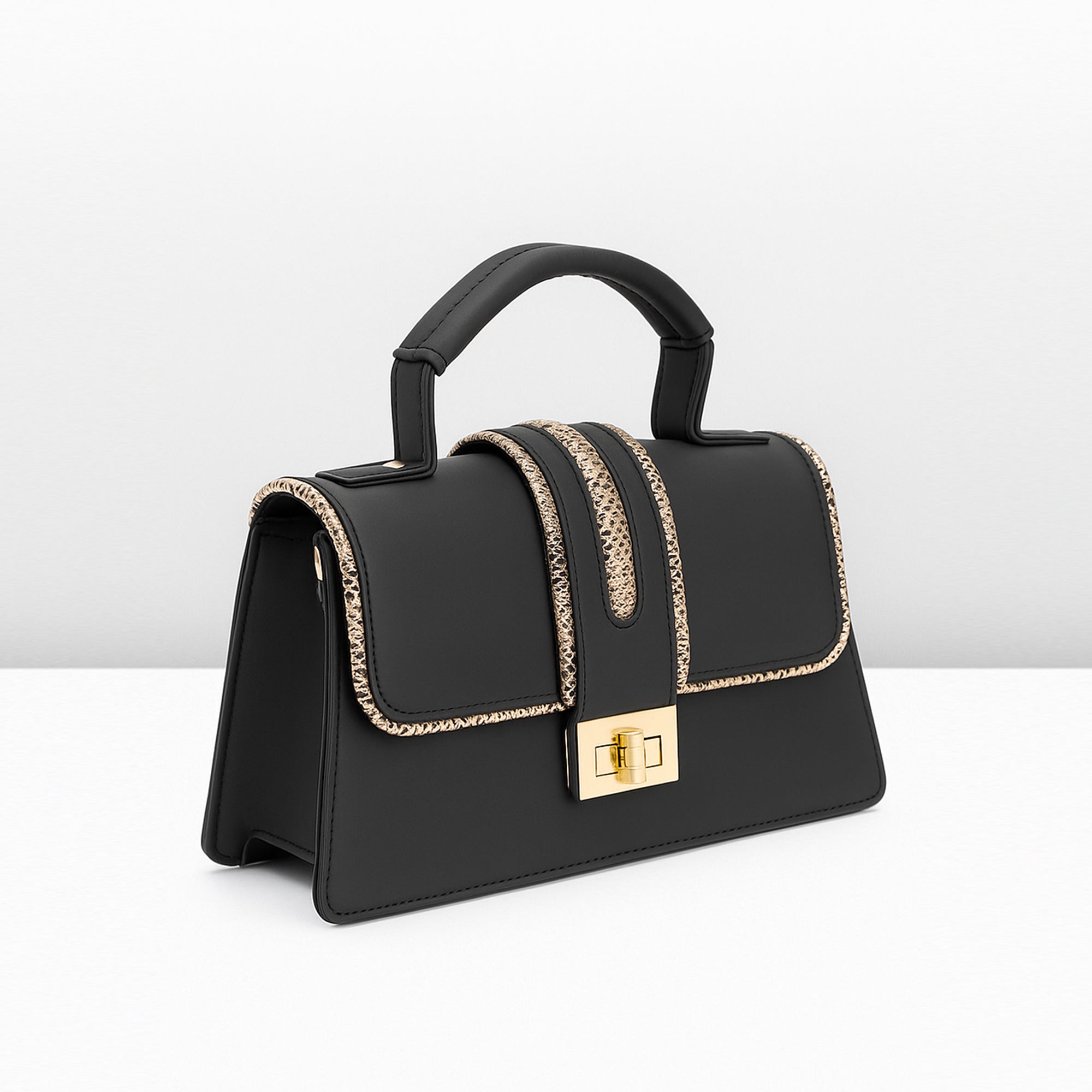 Carlton London Black & Gold Trim Structured Handbag