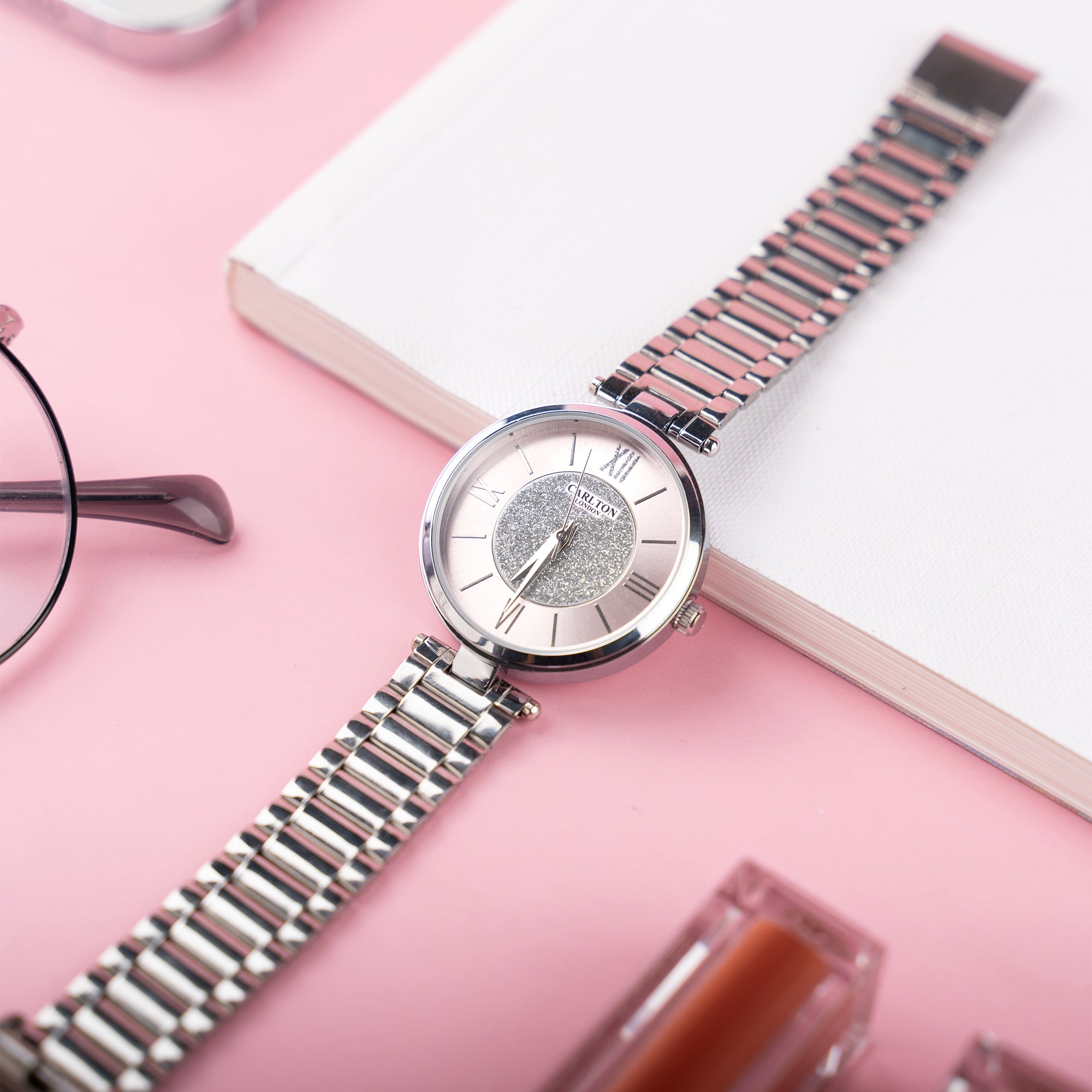 Sabrina: Women's Silver/Pink Analog Watch - CLSPNK