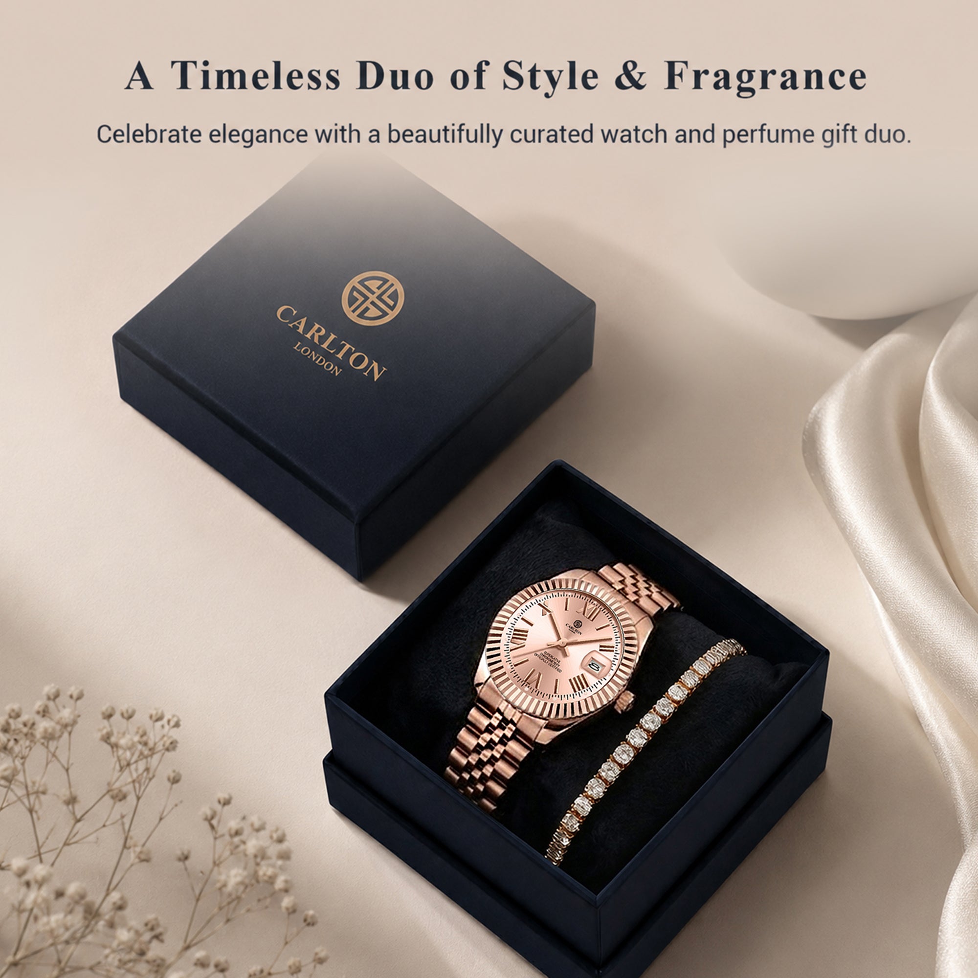 Women Gift Set 2 - Harper Rose gold Watch and Tennis Bracelet - CLPLG123
