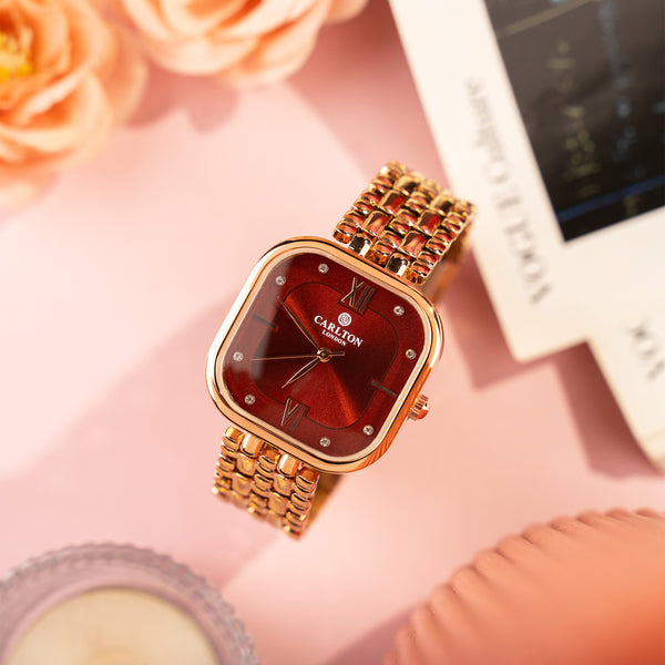 Chelsea: Women Gold / Red Stainless Steel Analog Watch - CLSSCRED
