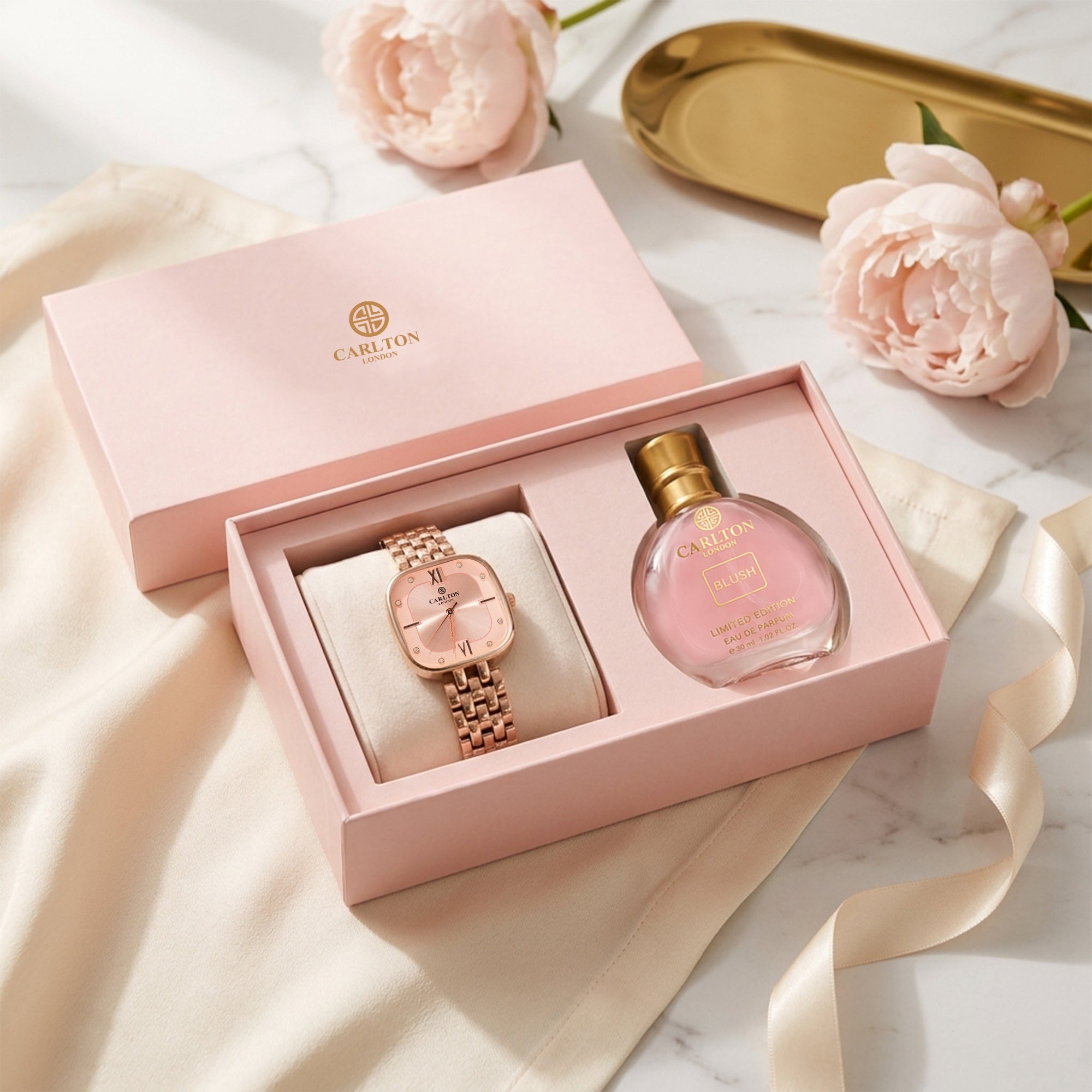 Carlton London Chelsea Women’s Gift Set – Pink Dial Watch with Blush Perfume 30ml, Rose Gold – CLPLG102