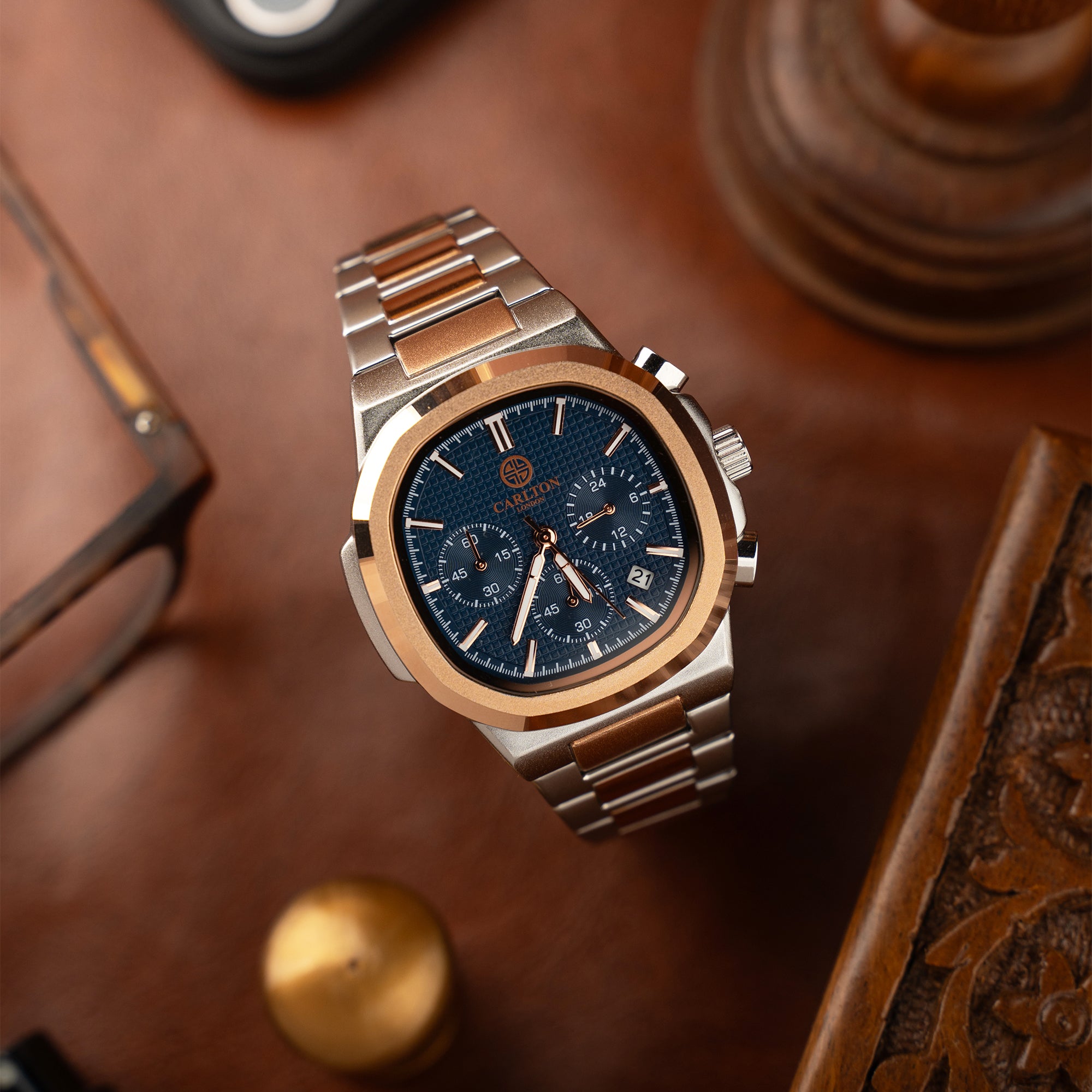 Parker: Men's Dual Tone - Blue Dial Analog Watch - CLSDTBLUM