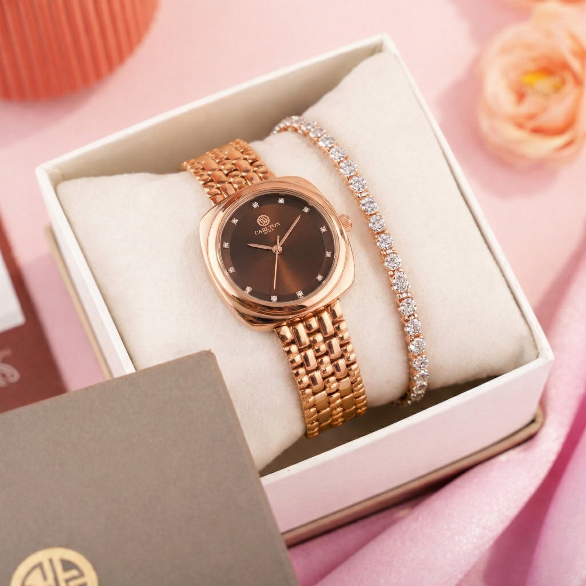 Carlton London Women Gift Set 2 Celeste Brown Watch and Bracelet - CLPLG120