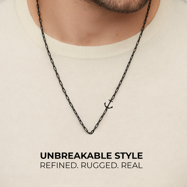 Carlton London Anchor Black Men's Necklace