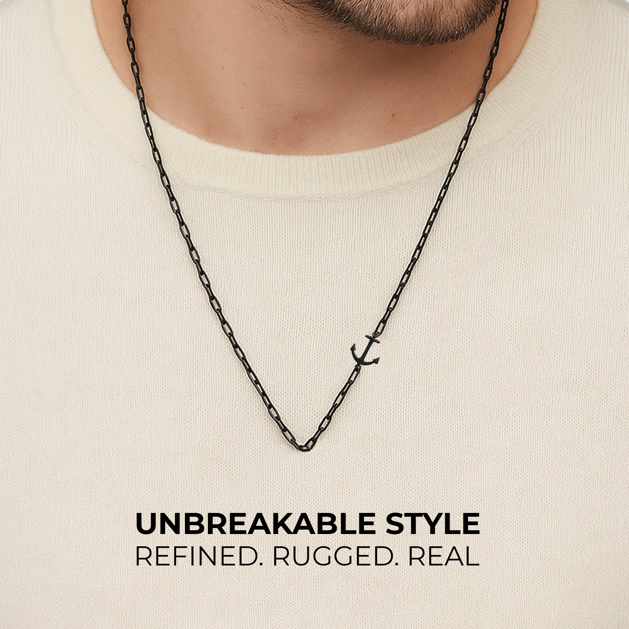 Carlton London Anchor Black Men's Necklace - CLJW-10