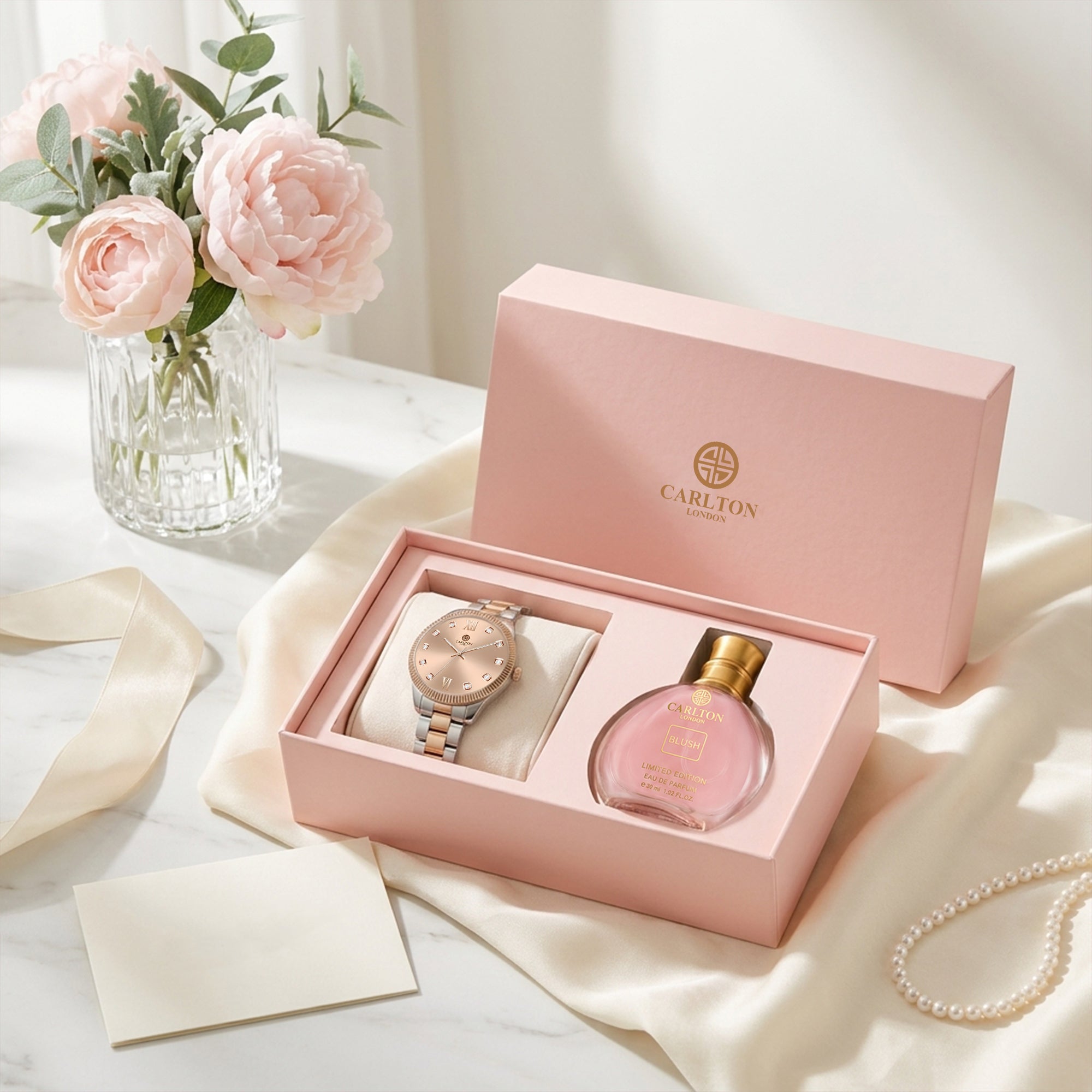 Carlton London Harper Vintage Women’s Gift Set – Pink Dial Watch with Blush Perfume 30ml, Rose Gold – CLPLG139