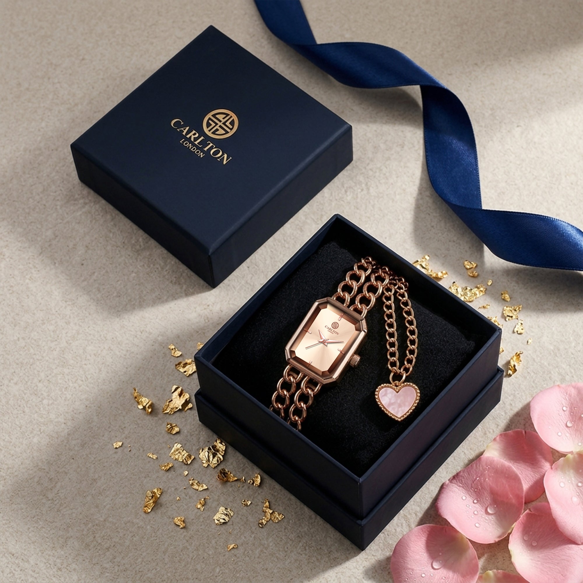Carlton London Victoria Women’s Gift Set – Rose Gold Dial Watch with Heart Charm Bracelet, Rose Gold – CLPLG145