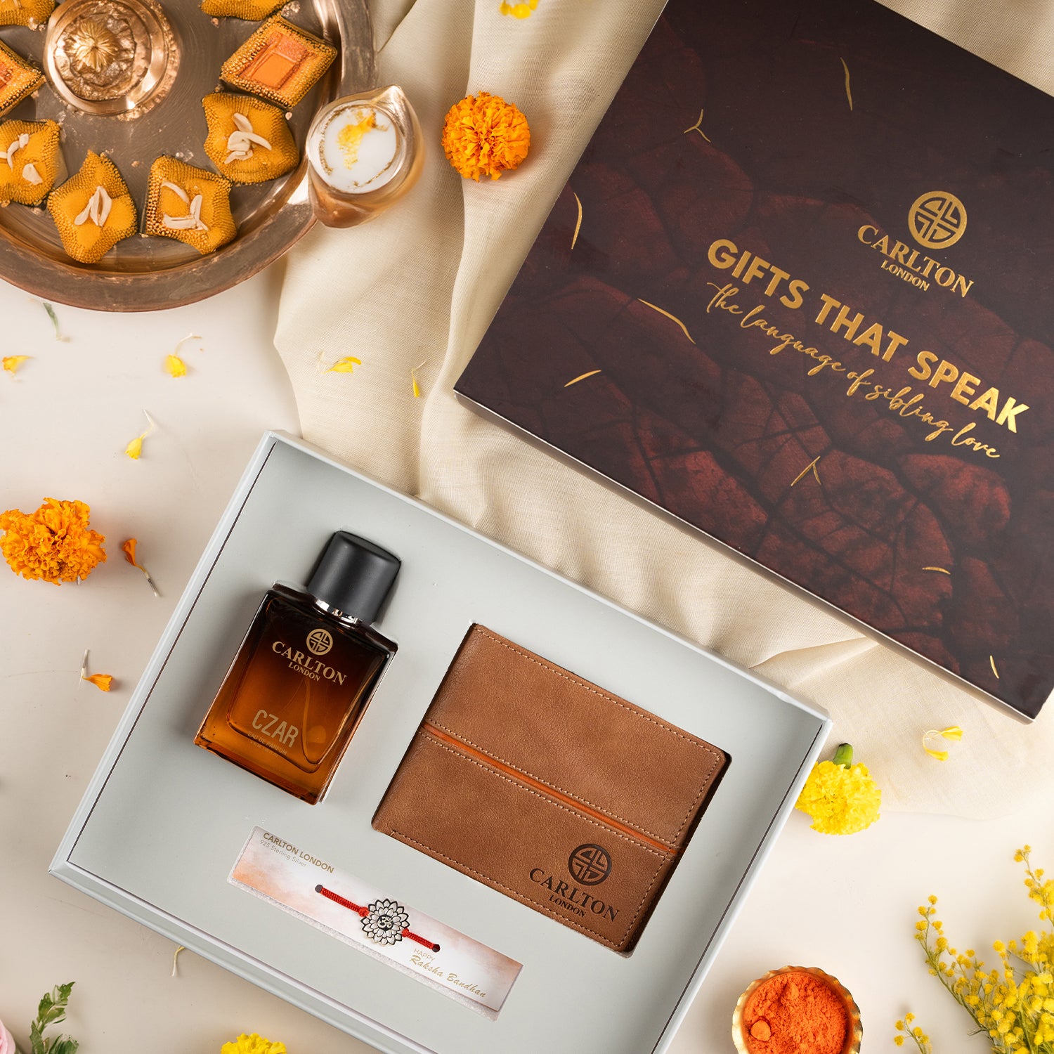 Carlton London Men's Rakhi Gift Set of 3 | CZAR Perfume + Wallet + Rakhi