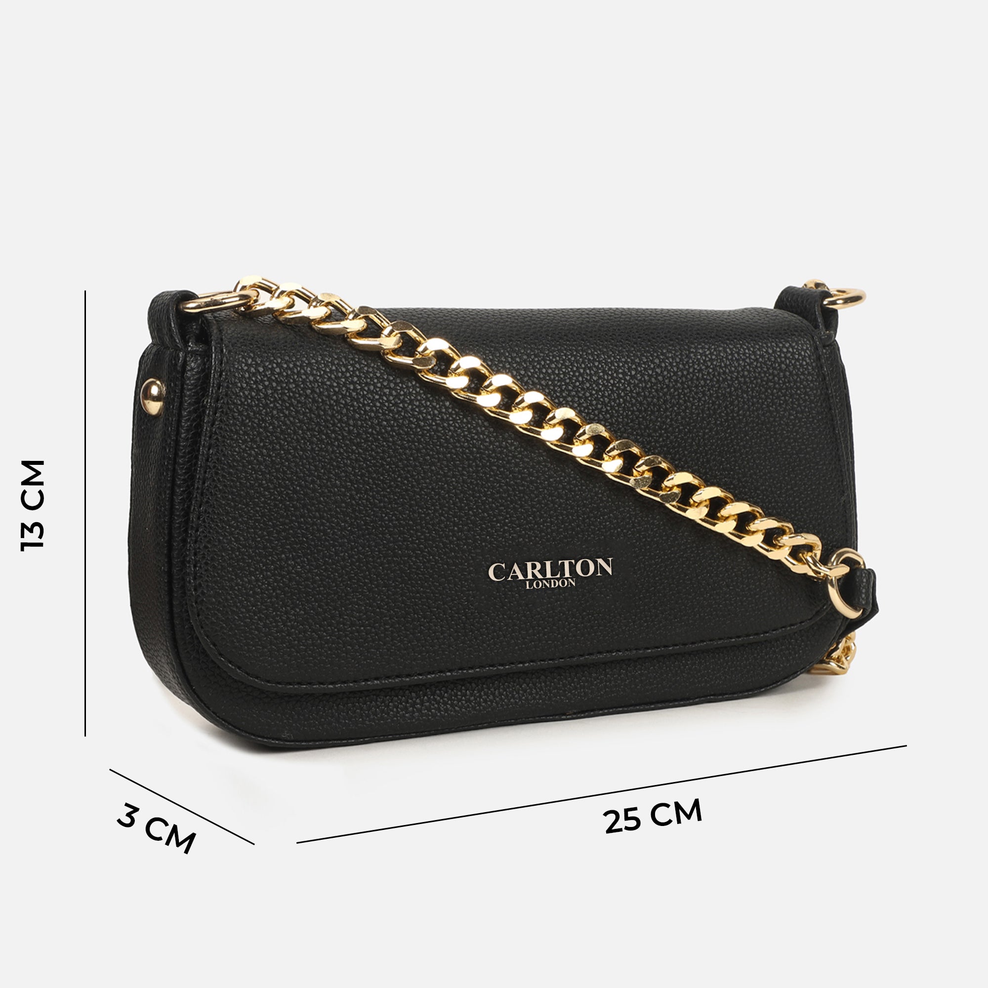 Carlton London Black Textured Gold Chain Handbag