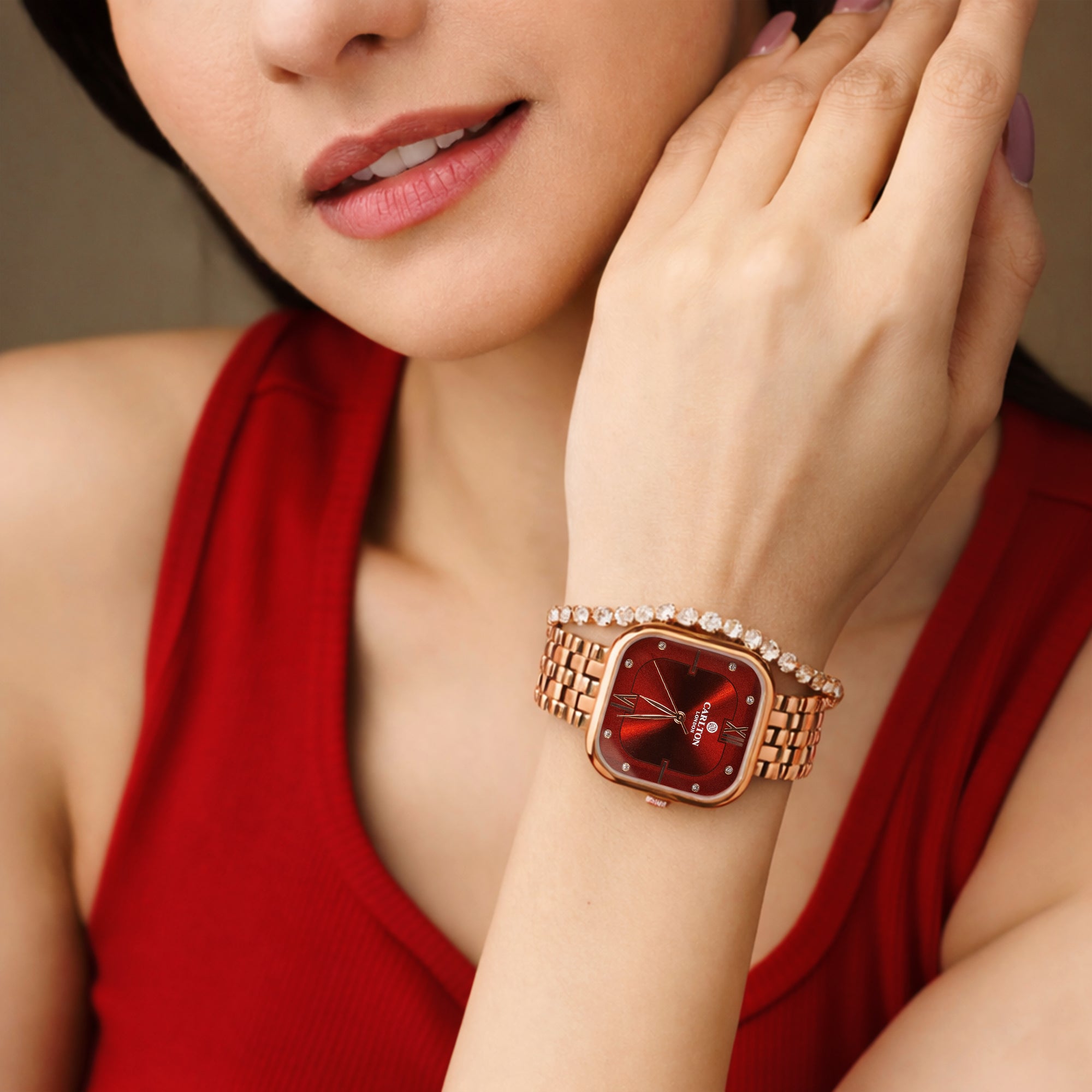 Women Watch Gift 2 - Chelsea Red Analog Watch + Tennis Bracelet - CLPLG118