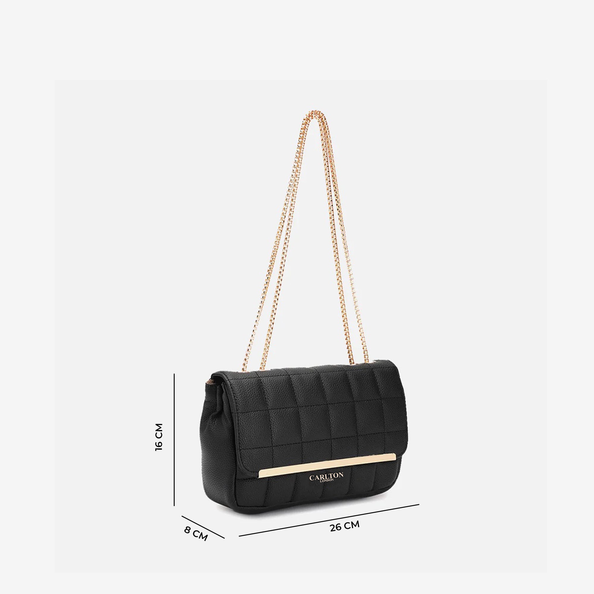 Carlton London Rosabelle Quilted Black Chain Strap Handbag