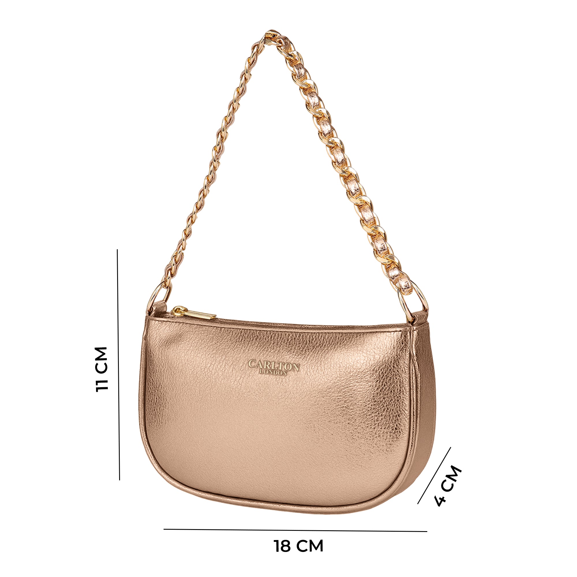 Carlton London Rose Gold Handbag with Gold Chain Strap