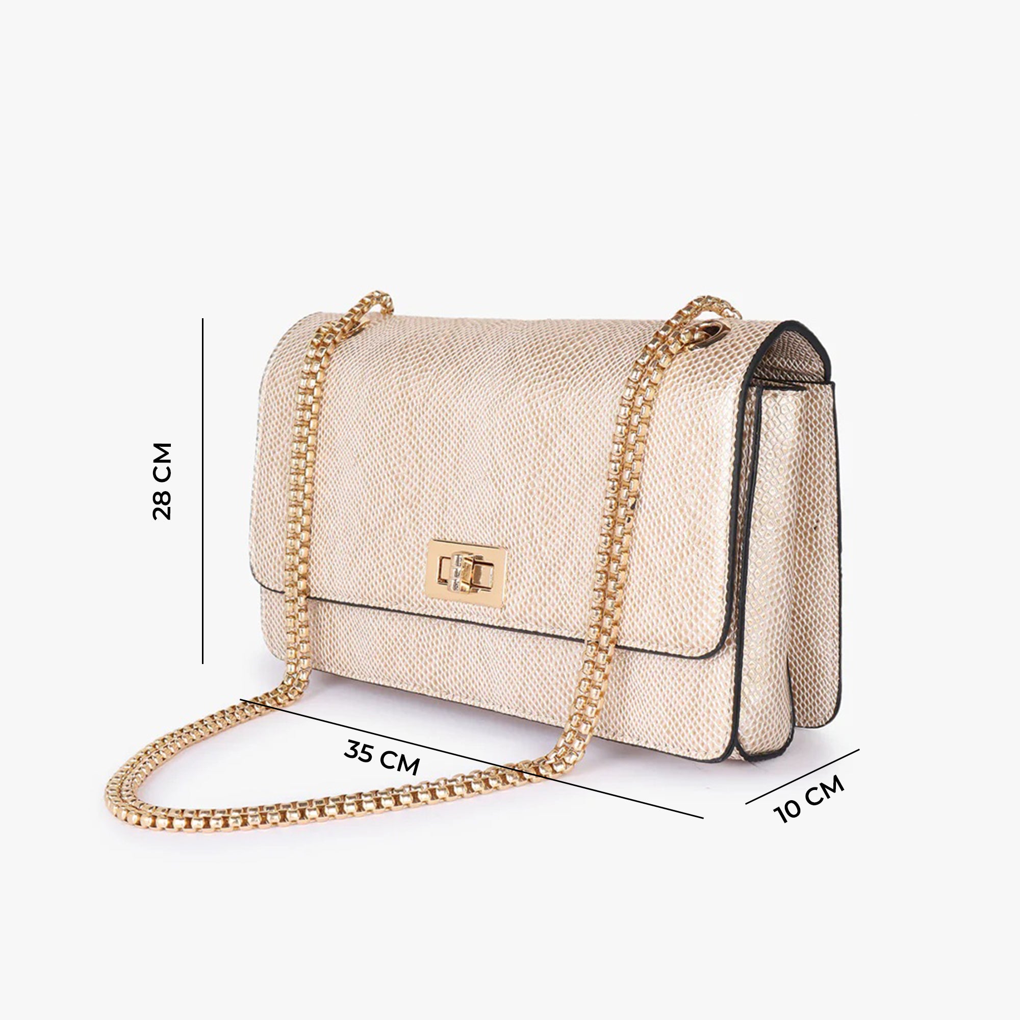 Carlton London Gold Croc-Embossed Chain Shoulder Bag