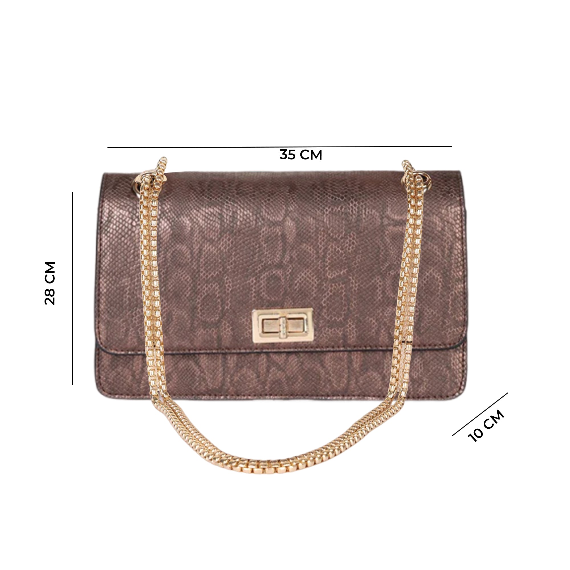 Carlton London Gold Croc-Embossed Chain Shoulder Bag
