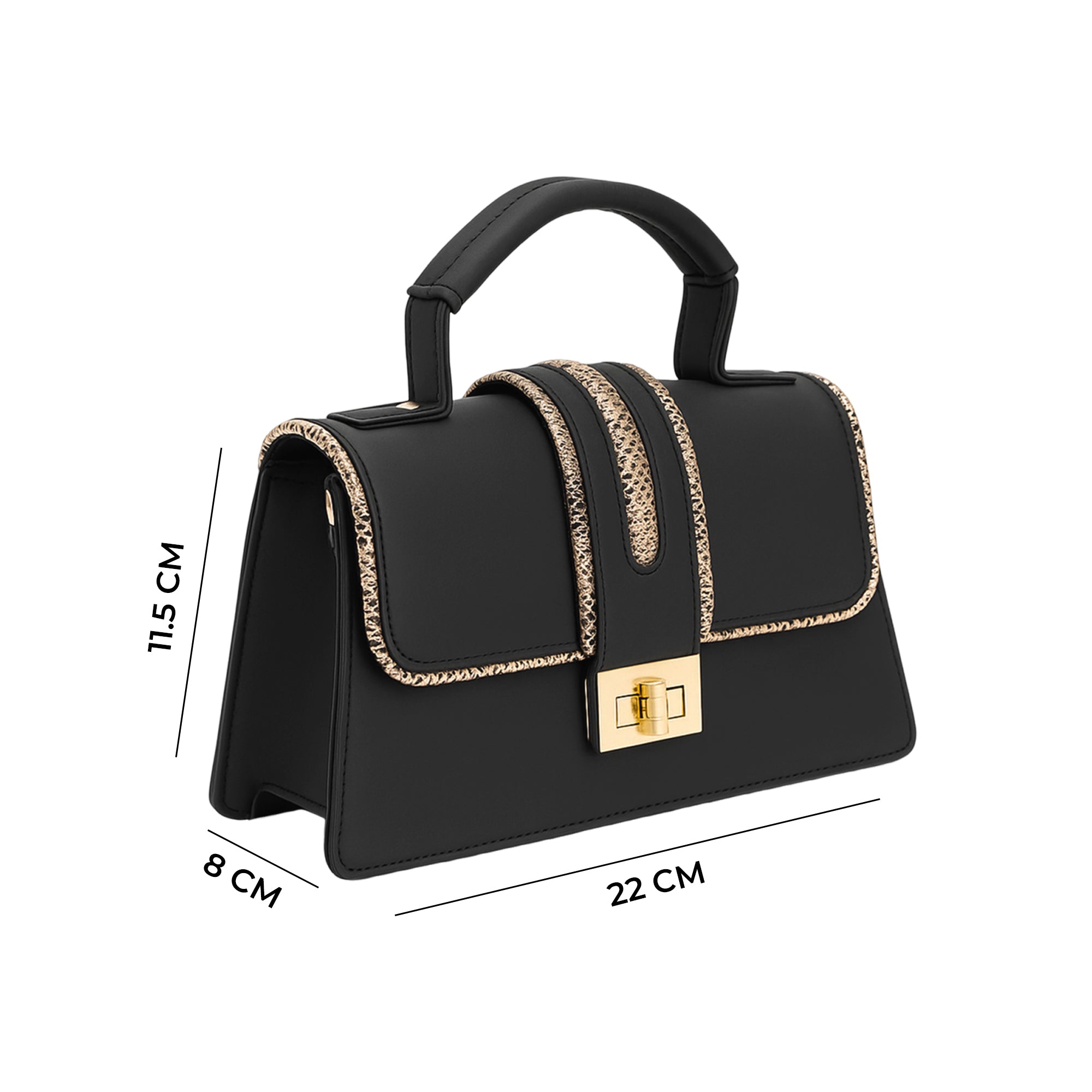 Carlton London Black & Gold Trim Structured Handbag